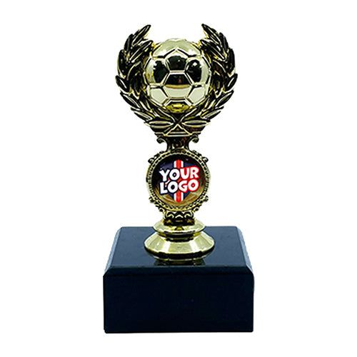 Personalised Football Laurel Wreath Football Trophy with Marble Base Gold by School Badges UK