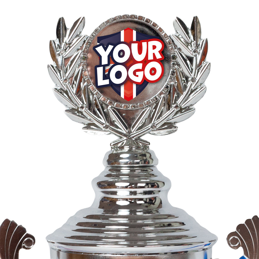 Personalised Silver Laurel Cup Trophy Zoomed by School Badges UK