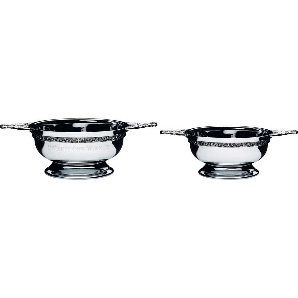 CHROME PLATED QUAICH BOWL WITH CELTIC HANDLES AND WIRE - (DIA 5in) 2.5in