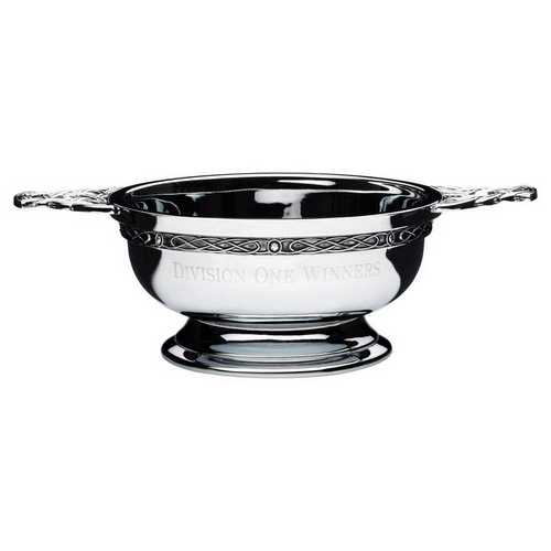 CHROME PLATED QUAICH BOWL WITH CELTIC HANDLES AND WIRE - (DIA 5in) 2.5in