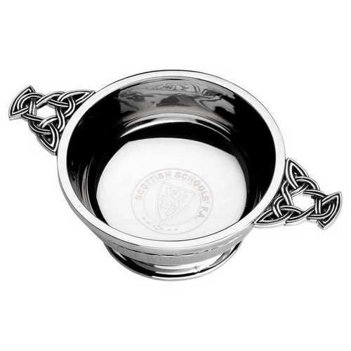 CHROME PLATED QUAICH BOWL WITH CELTIC HANDLES AND WIRE - (DIA 5in) 2.5in