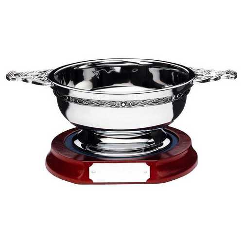 CHROME PLATED QUAICH BOWL WITH CELTIC HANDLES AND WIRE - (DIA 5in) 2.5in