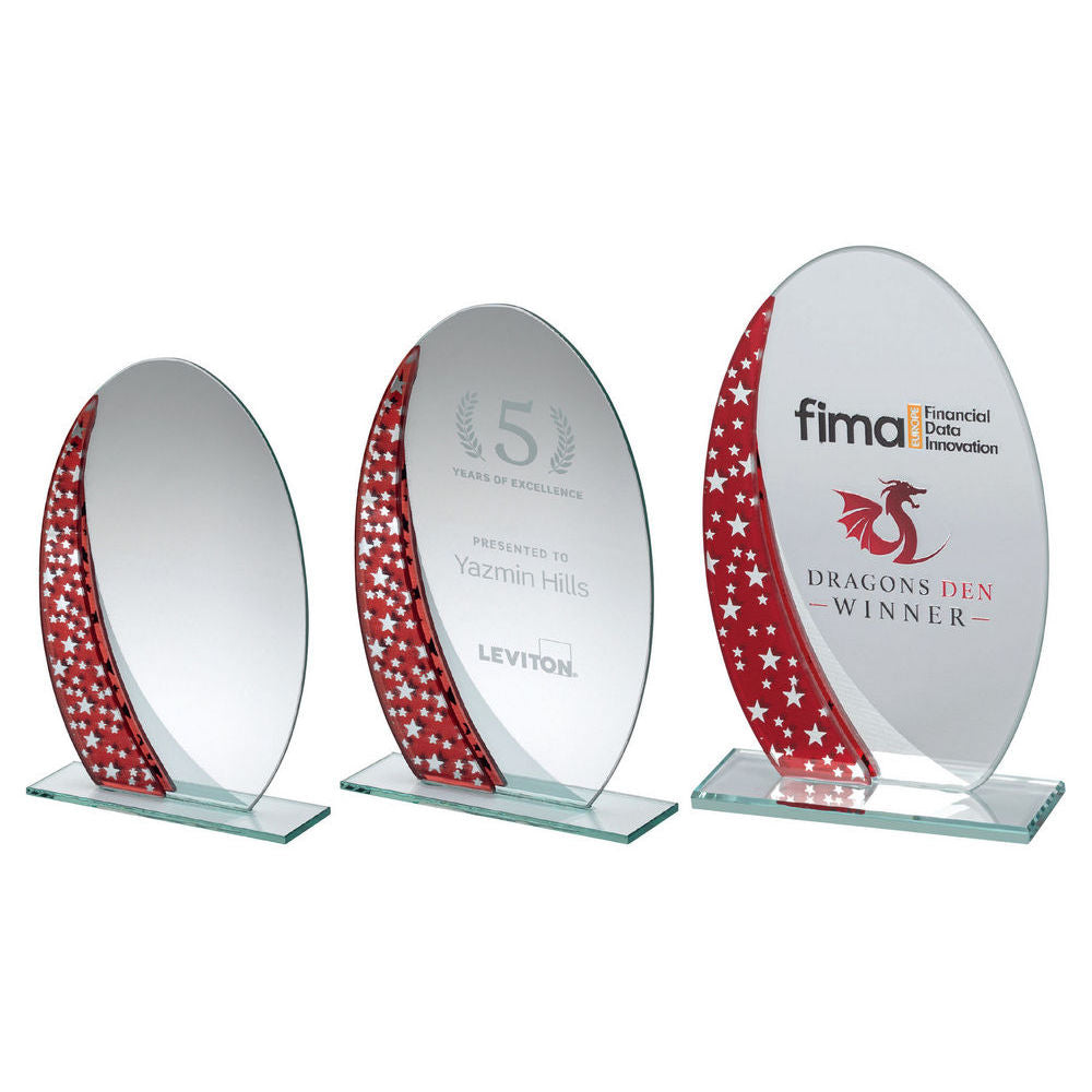 Jade Glass Oval Plaque With Red/Silver Star Design (4mm Thick) by Legacy Outfitters