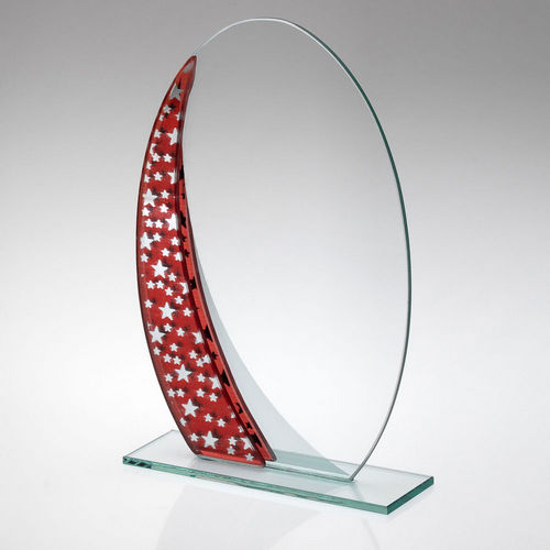 Jade Glass Oval Plaque With Red/Silver Star Design (4mm Thick) - 165mm by Legacy Outfitters