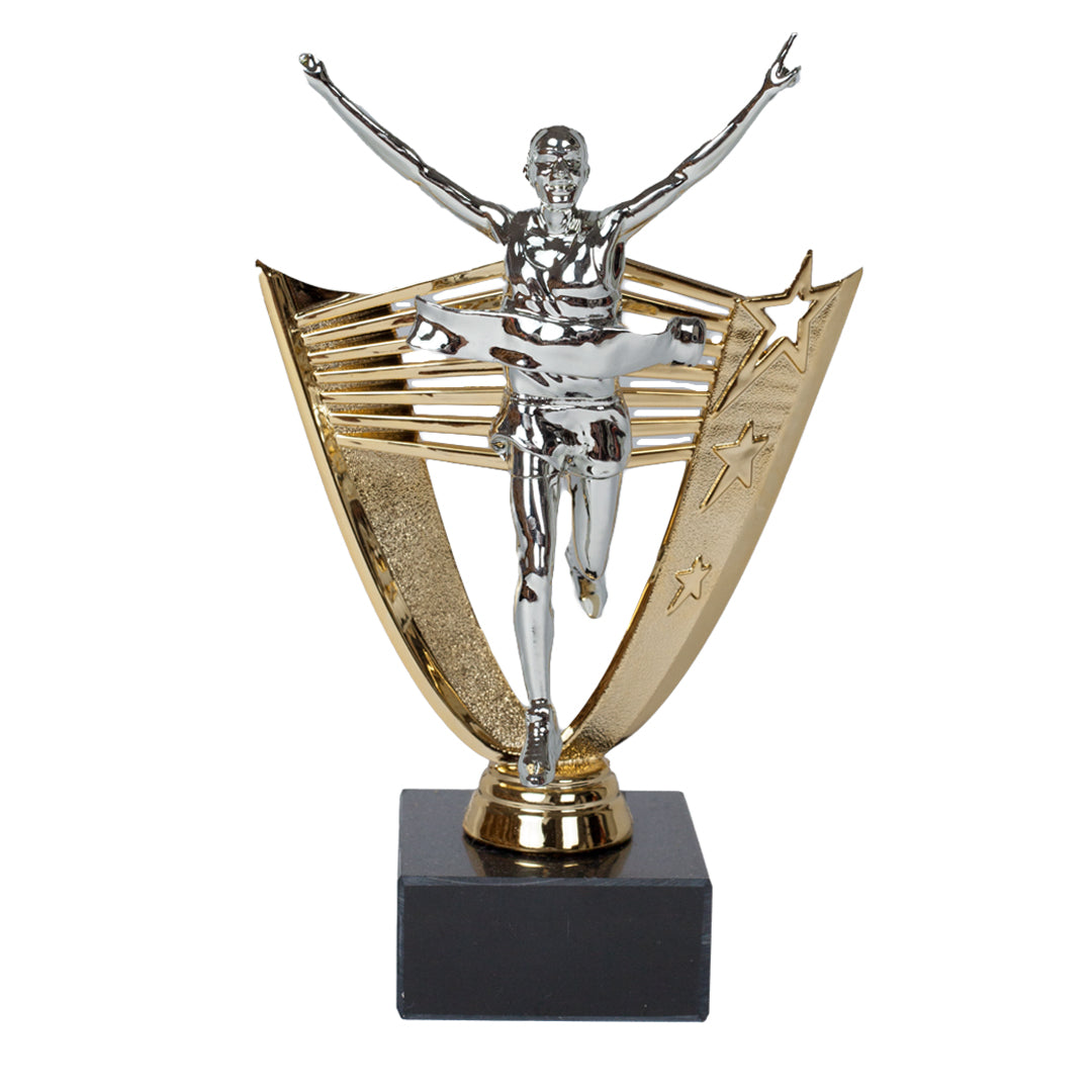 Running Silver & Gold Trophy Front by School Badges UK