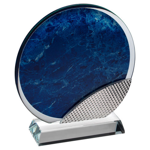 Blue Marble Backed Clear Glass Circle With Silver Detail - 171mm by Legacy Outfitters