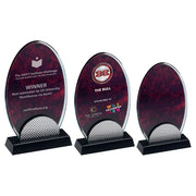 Red Marble Backed Clear Glass Oval With Silver Detail And Black Base by Legacy Outfitters