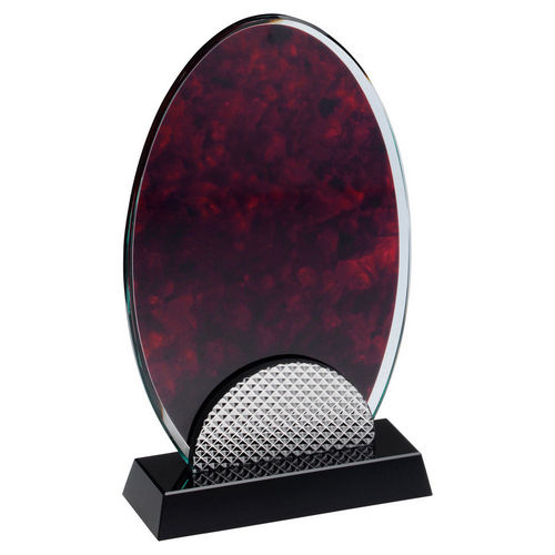 Red Marble Backed Clear Glass Oval With Silver Detail And Black Base - 178mm by Legacy Outfitters